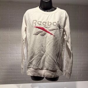 Reebok Sweatshirt Crewneck Long Sleeve White Embroidered Logo Size M